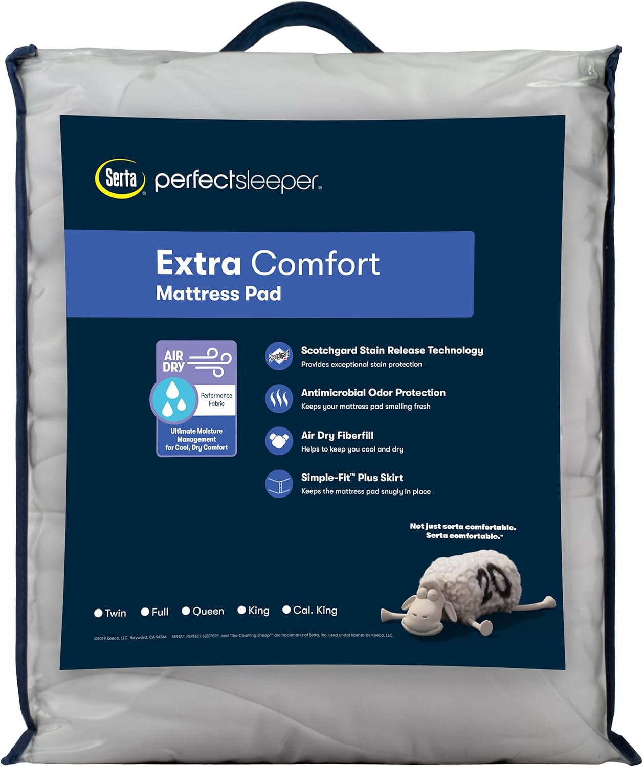 Serta Air Dry Extra Comfort Plus 100% Cotton Fabric Quilted Mattress Pad, Cooling and Breathable Mattress Cover, Moisture Wicking Protection with 18" Deep Pocket, Queen, White
