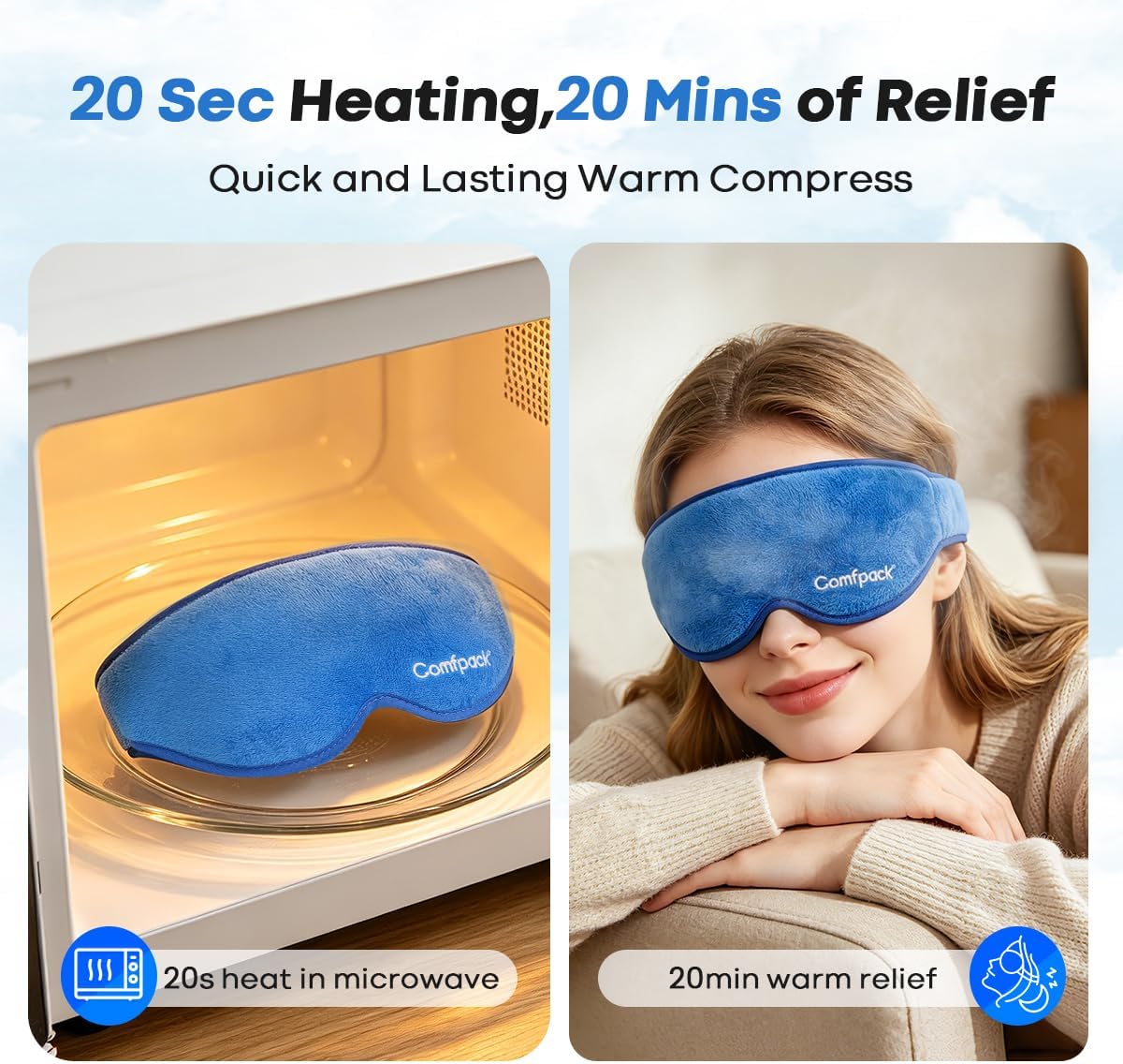 Comfpack Warm Compress for Eyes - Removable Microwavable Eye Mask with Moist Heat for Dry Eyes, Blepharitis & MGD, Chalazion, Remove Styes, Sinus Relief, Eye Heating Pad, Gift for Women Men