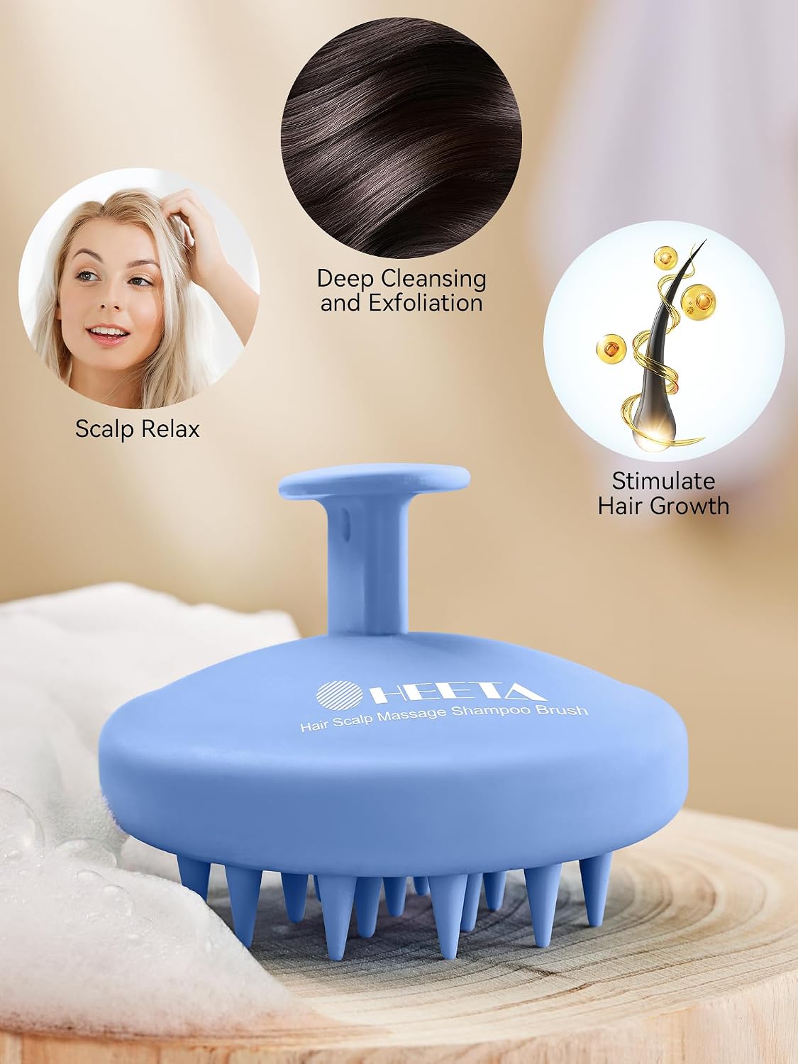 HEETA Scalp Massager Hair Growth, Scalp Scrubber with Soft Bristles, Integrated Silicone Design, Exfoliator for Dandruff Removal & Relaxation, Shampoo Brush Fit Wet Dry Hair Use, Black