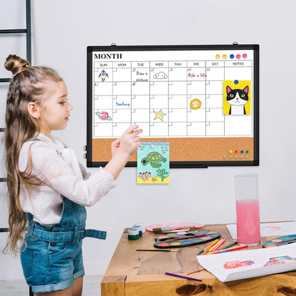Weekly Dry Erase Calendar Whiteboard for Wall, 24" x 18" Cork Week Planner