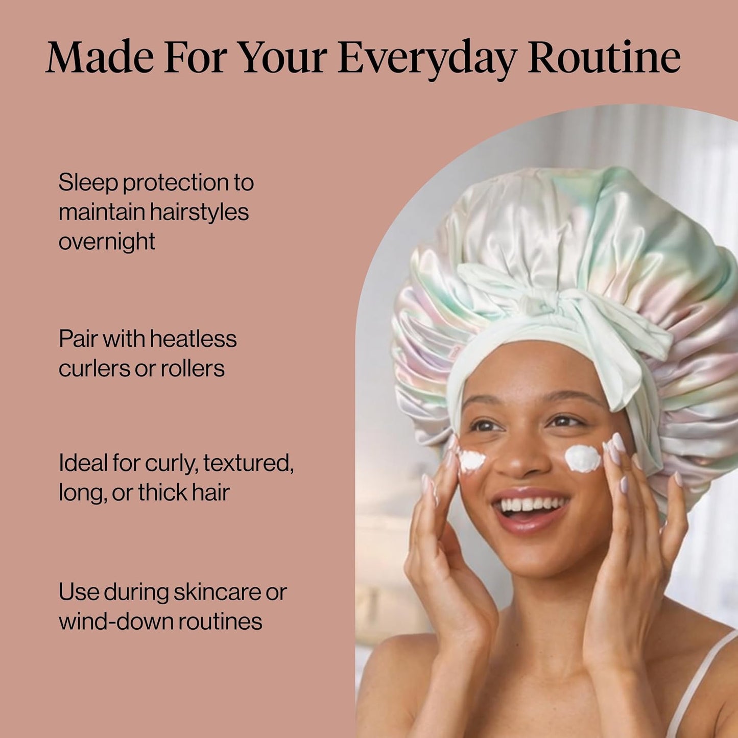 Kitsch XL Satin Bonnet for Sleeping - Softer Than Silk Bonnet For Sleeping Women - Secure Fit, Adjustable, Night Cap For Curly & Textured Hair - Prevents Breakage, Tangles & Thinning - Blush