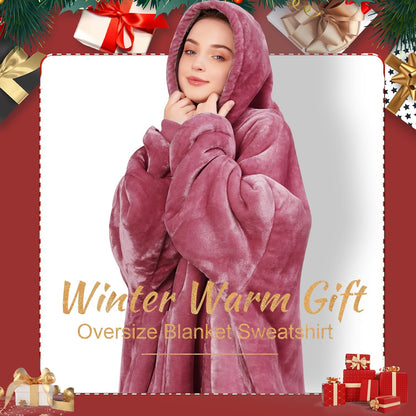 Aemicion Strawberry Blanket Hoodie,Oversized Sherpa Wearable Hooded Blanket,Warm Cozy Sweatshirt Gifts for Women Girls Adult