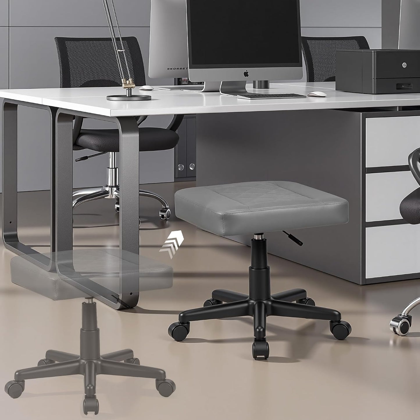 VECELO Under Desk Footrest, PU Ergonomic Foot Rest with Wheels, Comfort Padding, Height Adjustable for Relieving Leg Pain, Stiffness, Black