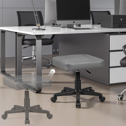 VECELO Under Desk Footrest, PU Ergonomic Foot Rest with Wheels, Comfort Padding, Height Adjustable for Relieving Leg Pain, Stiffness, Black