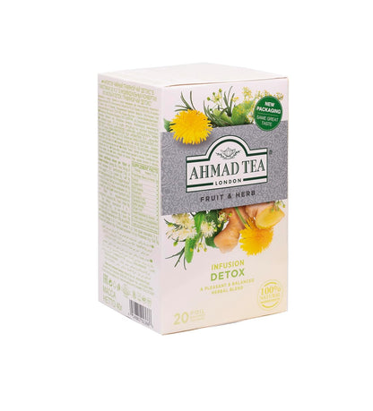 Ahmad Tea Herbal Tea, Ginger, Peppermint, Fennel, Dandelion, & Birch 'Detox' Teabags, 20 ct (Pack of 6) - Decaffeinated & Sugar-Free