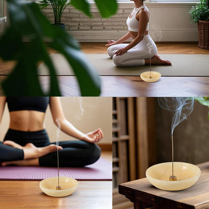 Koville Natural Marble Incense Holder, Incense Holder for Sticks with 9 Holes, Handmade Incense Burner Ash Catcher for Meditation Yoga SPA, Balsam Fir/Palo Santo/Sage/Cone (White)