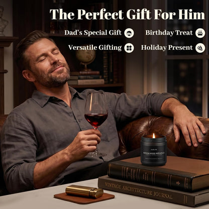 Scented Candles Set | Men Candle Set, Scented Candles for Home, Gifts for Men Aromatherapy Gift Set - 4 Pack Manly Gifts for Dad Fathers Day, Soy Candle of Leather/Smoke & Vanilla/Oak/Lavender