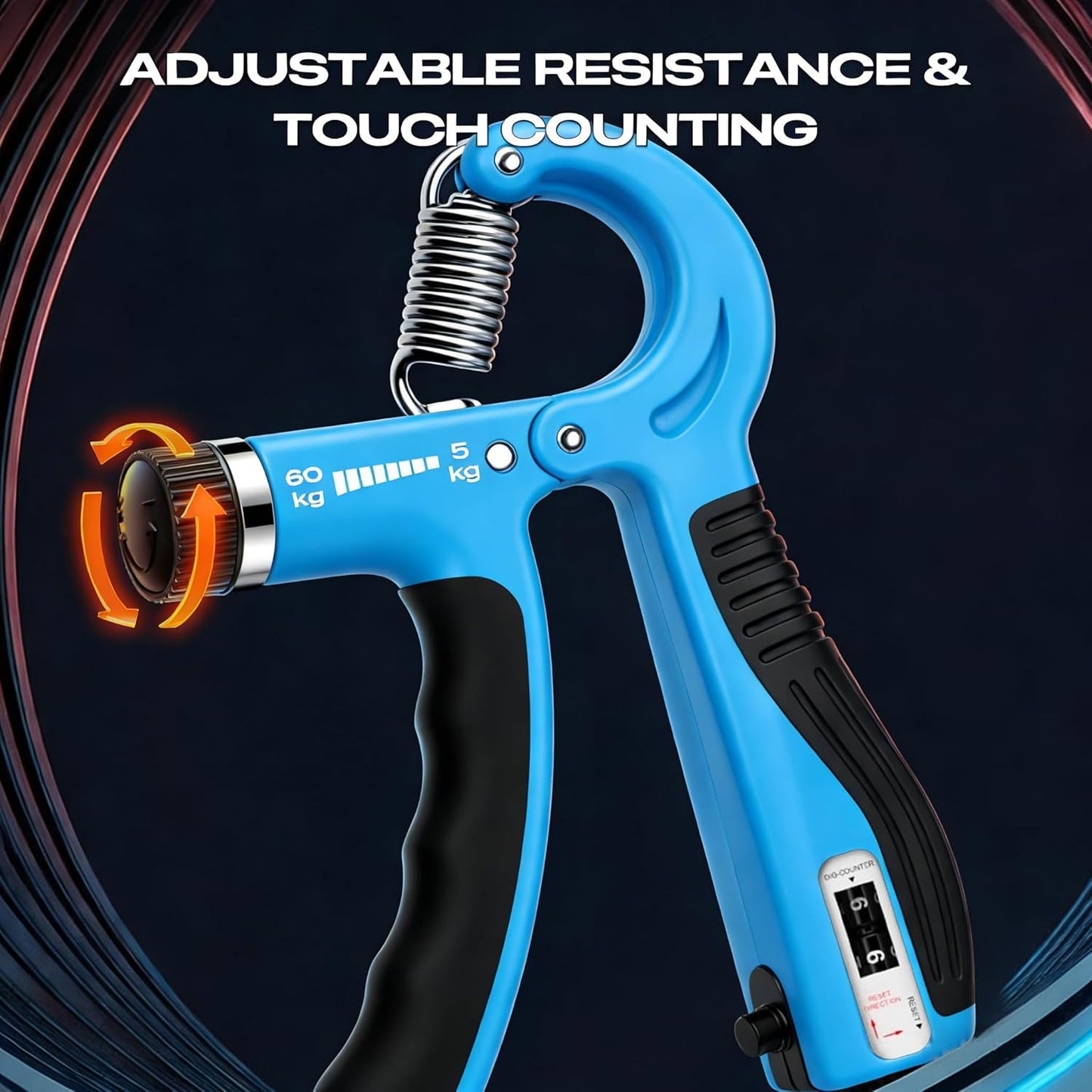 JTHEW Grip Strength Trainer - Adjustable Resistance 11-132lbs/5-60kg Hand Gripper & Forearm Strengthener Device with Smart Counter for Sports & Rehab