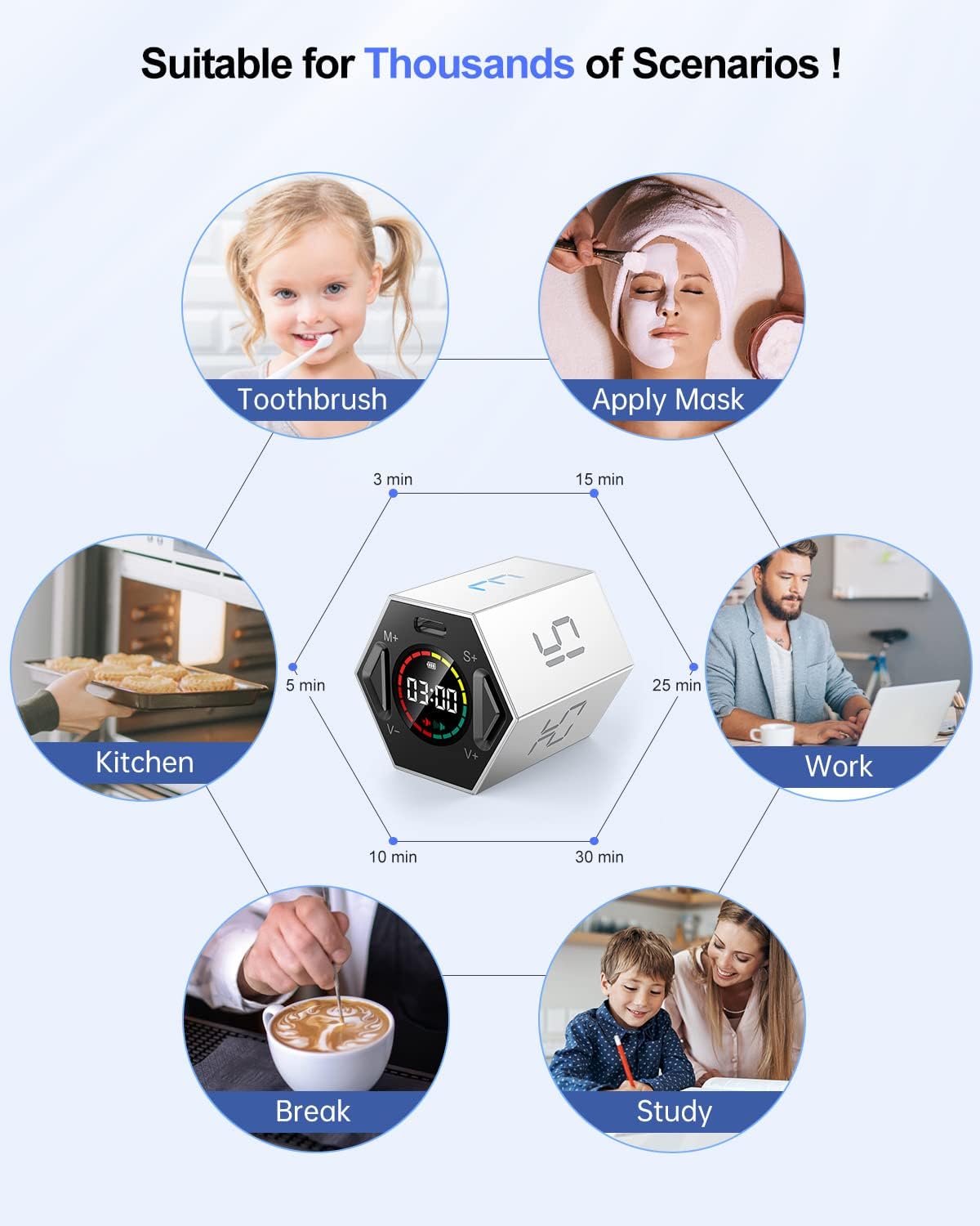 Ticktime T6 Pomodoro Timer Cube for Focus, Study, Work, Task, ADHD, Kitchen