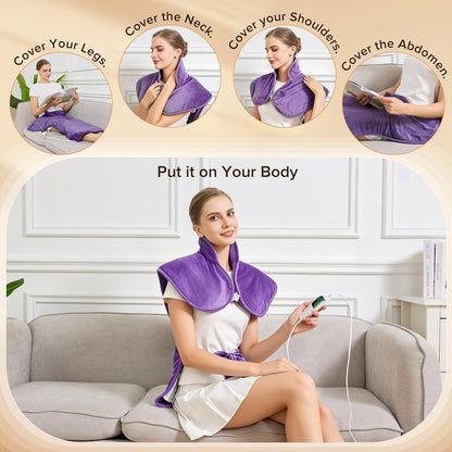 Electric Heating Pad for Neck Back Shoulder Pain Relief, 25"x37" Large Full Body Weighted Heated Pad for Menstrual Cramps - 5 Heat Levels/Snug Fit, Birthday Gifts for Women Men Mom Dad Elders