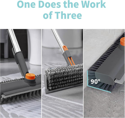 Floor Scrub Brush with Long Handle, 3 in 1 Scrape and Heavy-Duty Stiff Bristle Scrubber Brush Broom for Cleaning Shower Bathroom, Patio, Pool, Garage, Kitchen, Wall and Deck (White, 1 Pack)