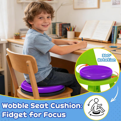 Wiggle Seat Cushion,Fimeetoy Sensory Spinning Chair,ADHD Tools for Kids,Flexible Seating Classroom & Home,Inflatable Wobble Balance Disc-Blue