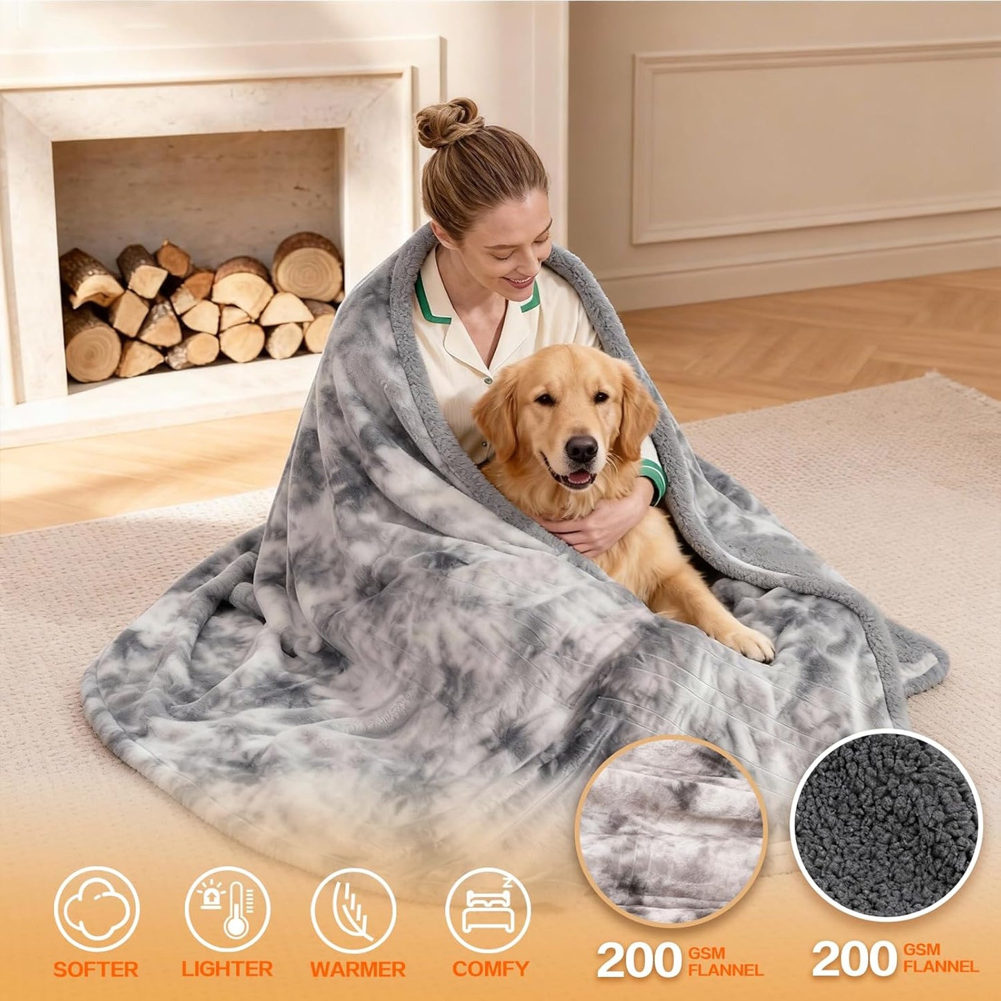 Heated Electric Blanket Throw 50''x60'' - Fast Tie-Dye Heating Blanket, Washable Heat Blanket 10 Heating Settings, 8h Timer Auto Off & Heated Protection, Soft Flannel & Sherpa Material