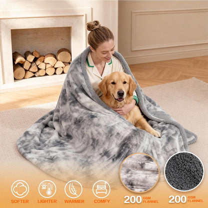 Heated Electric Blanket Throw 50''x60'' - Fast Tie-Dye Heating Blanket, Washable Heat Blanket 10 Heating Settings, 8h Timer Auto Off & Heated Protection, Soft Flannel & Sherpa Material
