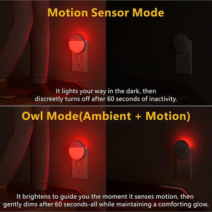 YUNLEX 2 Pack Plug in Sleep Night Light with Motion Sensor and Dusk to Dawn Sensor, 3 Modes, Soft Glow, Stepless Dimming, LED Lights for Bedroom, Sleep, Baby Nursery, Kids, Toddler, Home Decor (Amber)