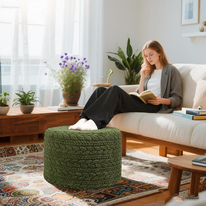 Round Pouf Ottoman Foot Stool 20x14In Ottoman Footrest for Couch Sofa Green