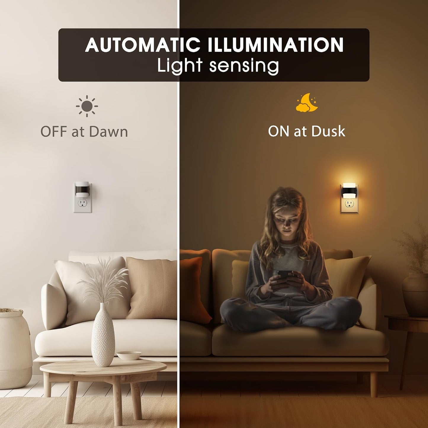 Briignite Night Light, Night Lights Plug into Wall, Soft White LED Nightlight for Kids, Adjustable Brightness 0-100LM, Dusk to Dawn Sensor, Soft Light for Bedroom, Hallway, Nursery, 2 Pack