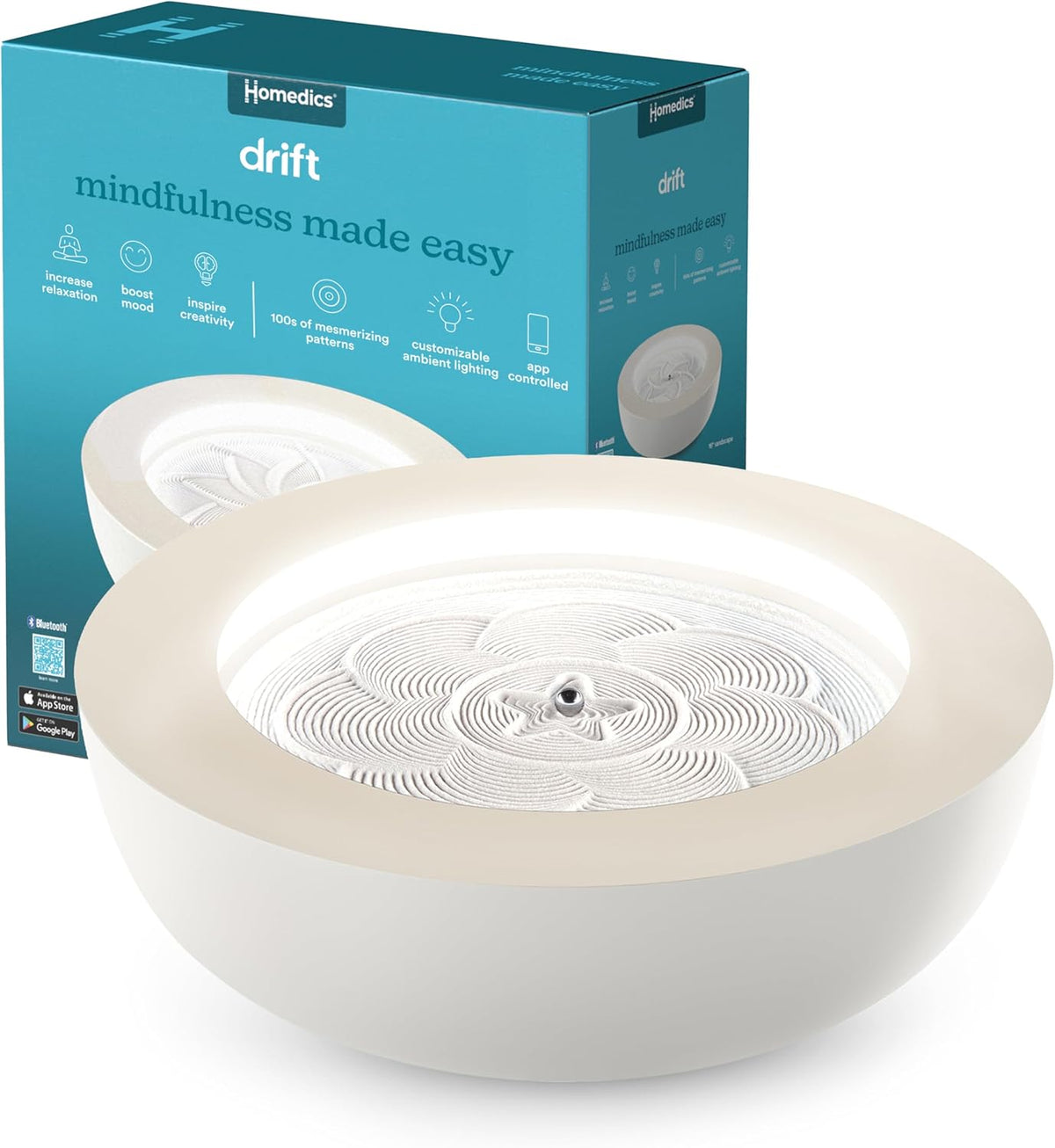 Homedics Drift 11” Sandscape – Version 2.0 with Updated Connected Experience, Smart Wi-Fi Zen Table Décor, LED Ambient Light, Modern Sand Art for Relaxation & Mindfulness, Home & Office Calm Décor