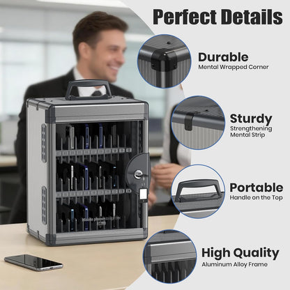 36 Slots Cell Phone Locker for Classroom with Key, Portable Mobile Phone Storage Box with Handle & Charging Hole, Phone Lock Box Wall Mounted for School (Black, 36 Slots)