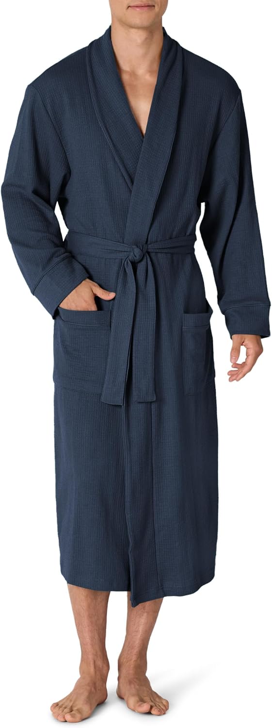 Amazon Essentials Men's Lightweight Cotton Waffle Bath Robe, Mid-Length Loungewear (Available in Big & Tall)