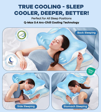 DONAMA Cervical Pillow for Neck and Shoulder,Contour Memory Foam Pillow,Ergonomic Neck Support Pillow for Side Back Stomach Sleepers with Pillowcase