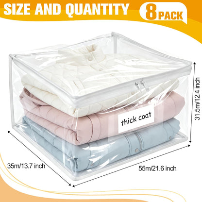 Plastic Storage Bags with Easy-Glide Zipper, Durable Clear Vinyl Zippered Storage Bags for Clothes Sweaters Comforters Blankets Sheets Bedding (15.7 x 13.8 x 3.9 Inch, Transparent White)