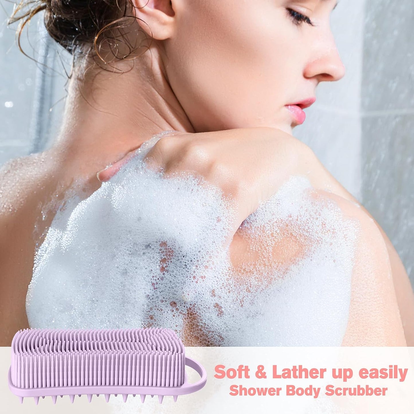 2PCS Silicone Body Scrubber, Loofah for Women, Gentle Exfoliating Shower Cleaner Bath Brush, Rubber Body Wash Deep Cleaning & Exfoliator & Massage, Travel-Friendly for Bathroom