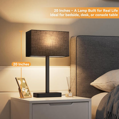 Hong-in Touch Lamps for Bedroom - 3-Way Dimmable Bedside Lamps Set of 2 with USB C+A, Grey Modern Table Lamp for Night Stands, Desk Lamp for Living Room Nightstand End Tables Bed Side