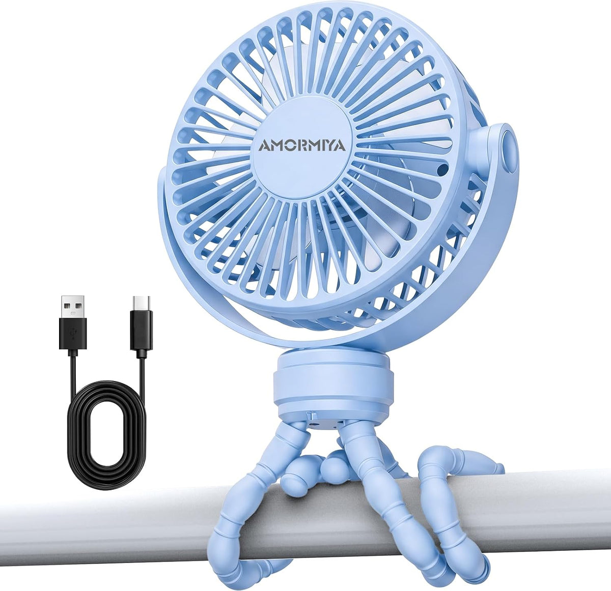 Portable Mini Stroller Fan for Car Desk Treadmill Golf Cart Blue