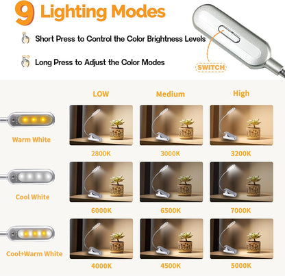 VAVOFO Clip On Book Light for Bed Kids, 7 LED Reading Light with 9-Level Warm Cool White Daylight, Eye Care Lamp with Power Indicator for Bookworms (Blue)