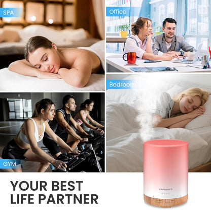 URPOWER 300ml Essential Oil Diffuser: Ultrasonic Aromatherapy Diffuser Quiet Auto Shut-Off, 4 Timer Settings(1H 3H 6H ON) & 7-Color Night Light Humidifier for Yoga Bedroom Living Room Office