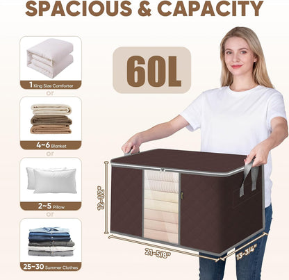 BALEINE Clothes Storage Bags, 24 Gallon Storage Containers with Reinforced Handle, Sturdy Zipper, Closet Organizer for Blanket, Comforter, Pillow, Bedding (Brown)