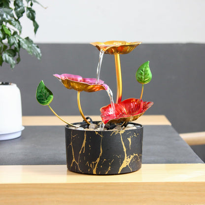 Water Fountain Indoor Waterfall Fountain 3-Tier Tabletop Fountain Lotus Desk Relaxation Home Decor Including Lots of Rocks and Soothing Sound Machine (Green 1)