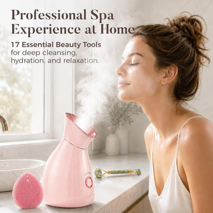Colorfarm Facial Steamer Spa Kit with 17 Skin Care Tools for Home Spa