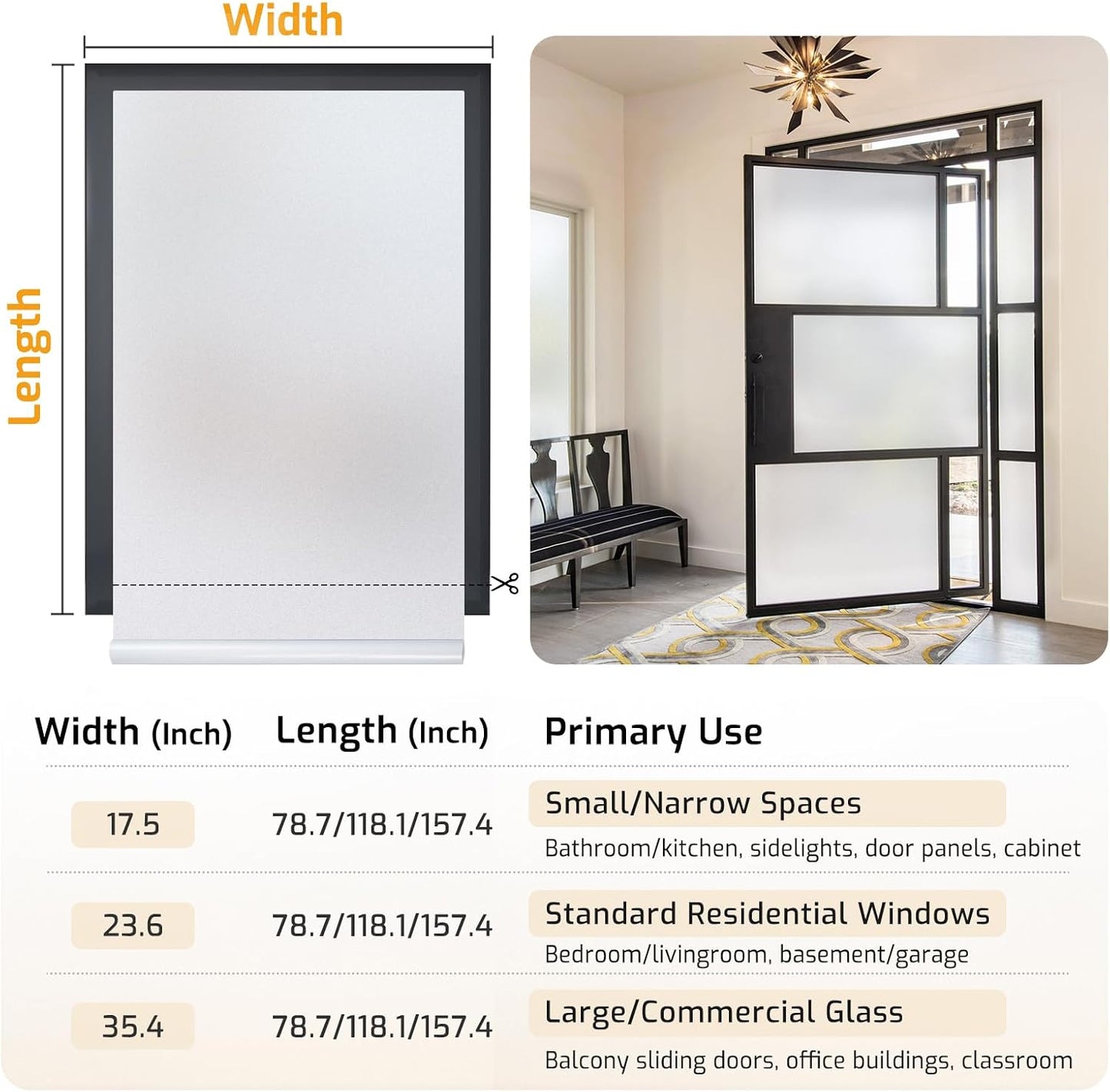 LUTE Blackout Window Film, Window Tint for Home Privacy, 17.5" x 78.7"