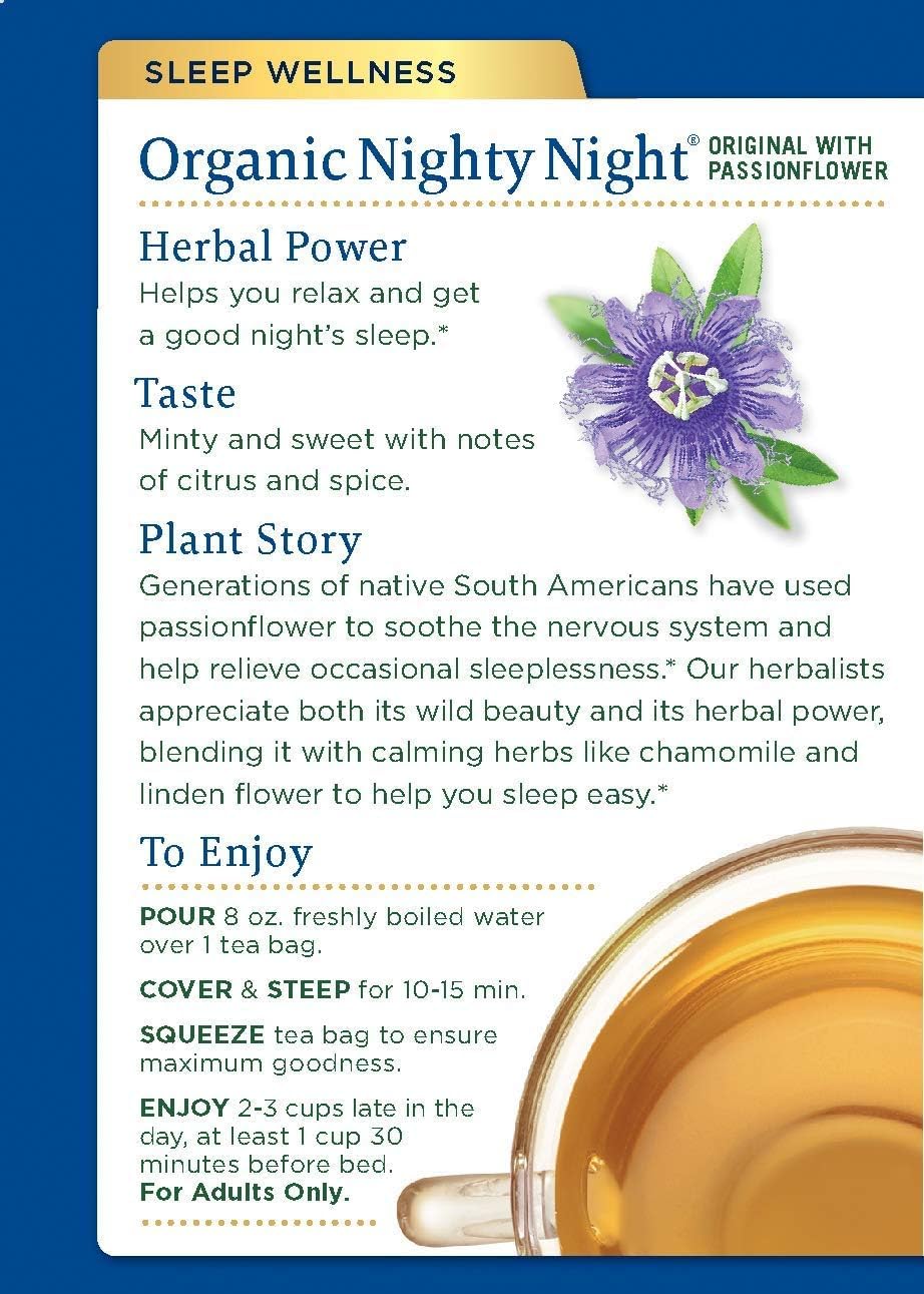 Traditional Medicinals Organic Nighty Night with Passionflower Herbal Tea, Promotes a Good Night’s Sleep, (Pack of 2) - 16 Tea Bags