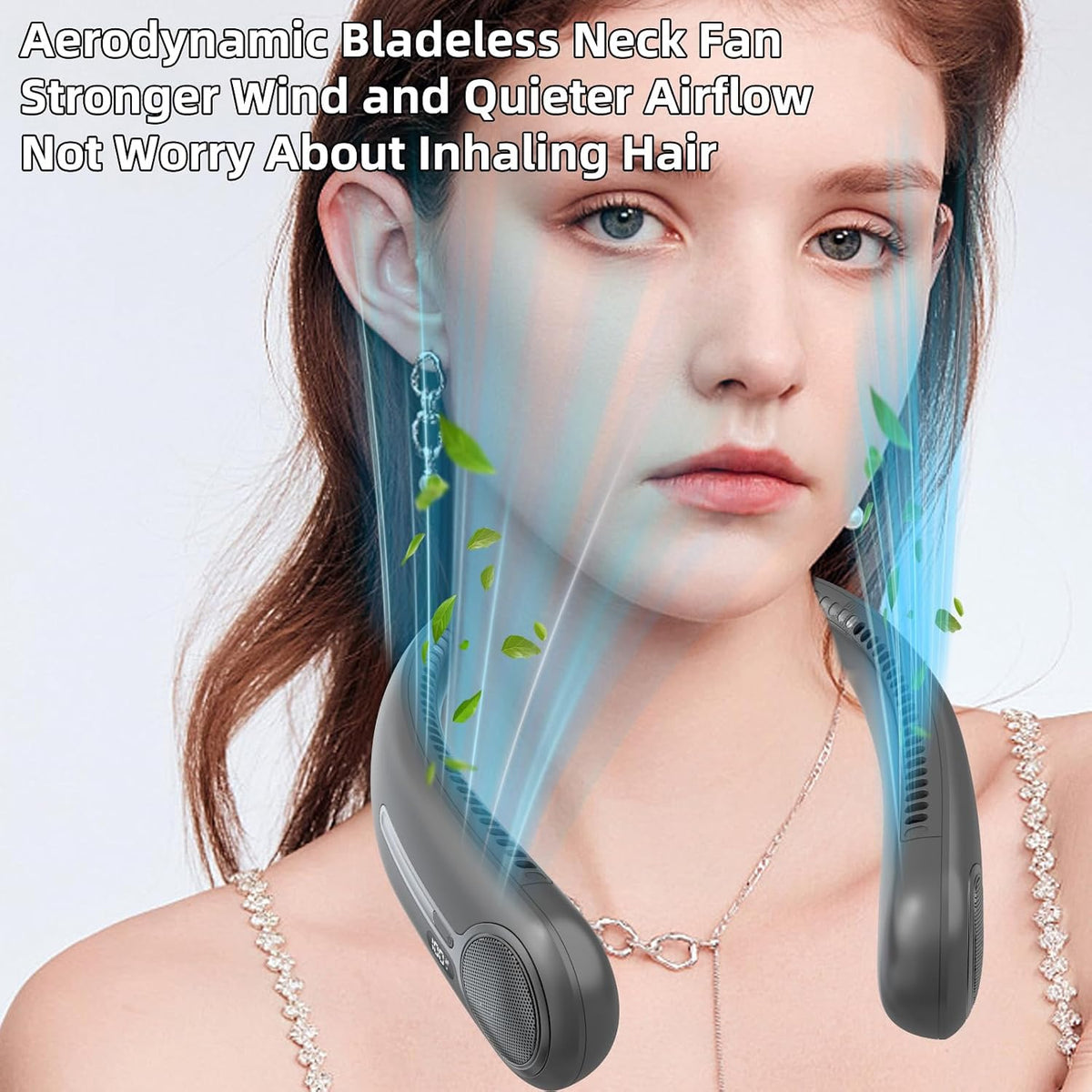 Portable Neck Fan, Personal Wearable Bladeless Fan, 6000mAh USB Rechargeable, 360° Airflow, LED Display, 4-Speeds, Hands Free Fan for Outdoor Indoor, Birthday Gifts for Men Women Dad Mom (Black)