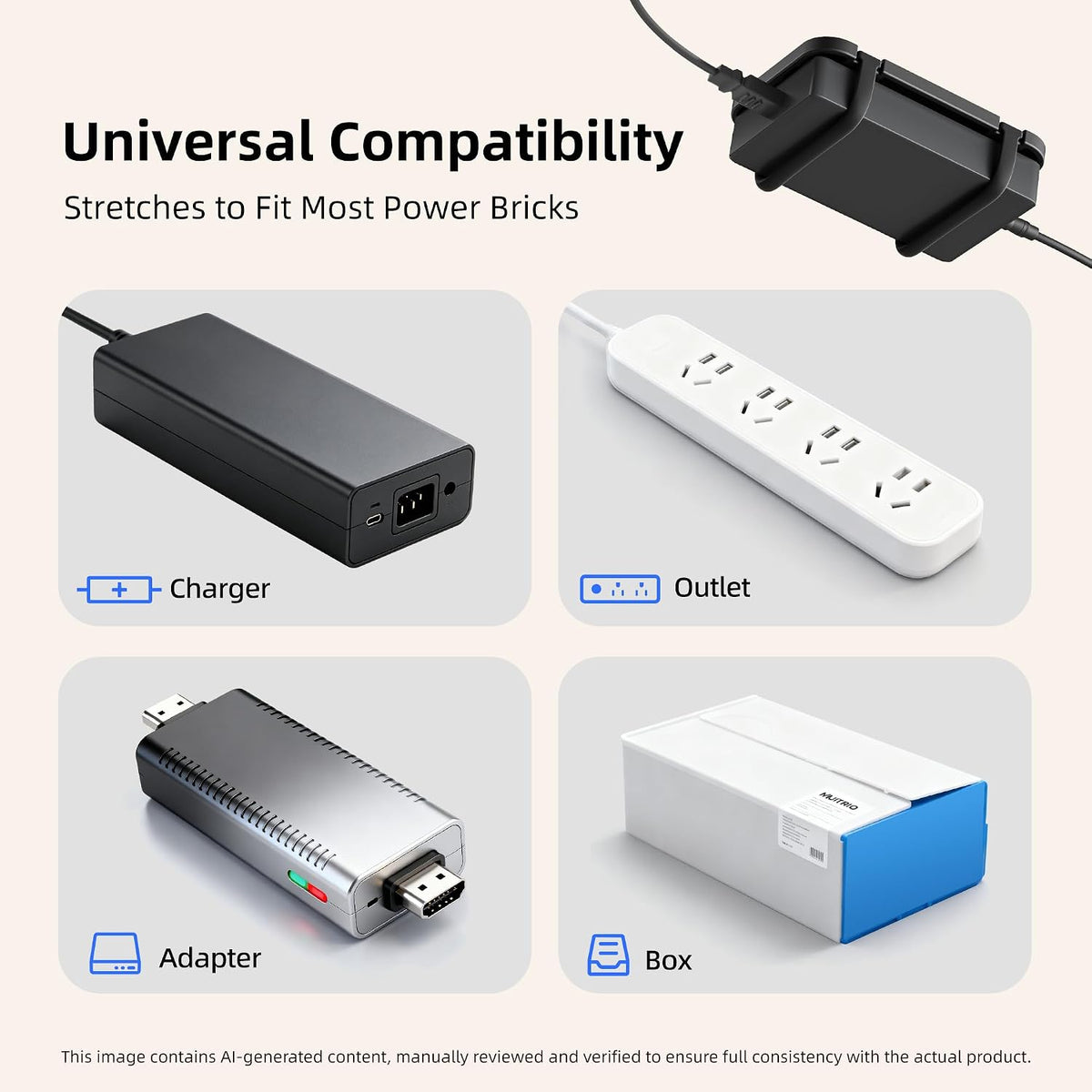 Upgraded Laptop Charger Holder,Adjustable Silicone Strap Power Brick Organizer With Heat Dissipation,Under Desk Cable Management Mount For Most Power Adapters,Chargers, Included Screws & Adhesive