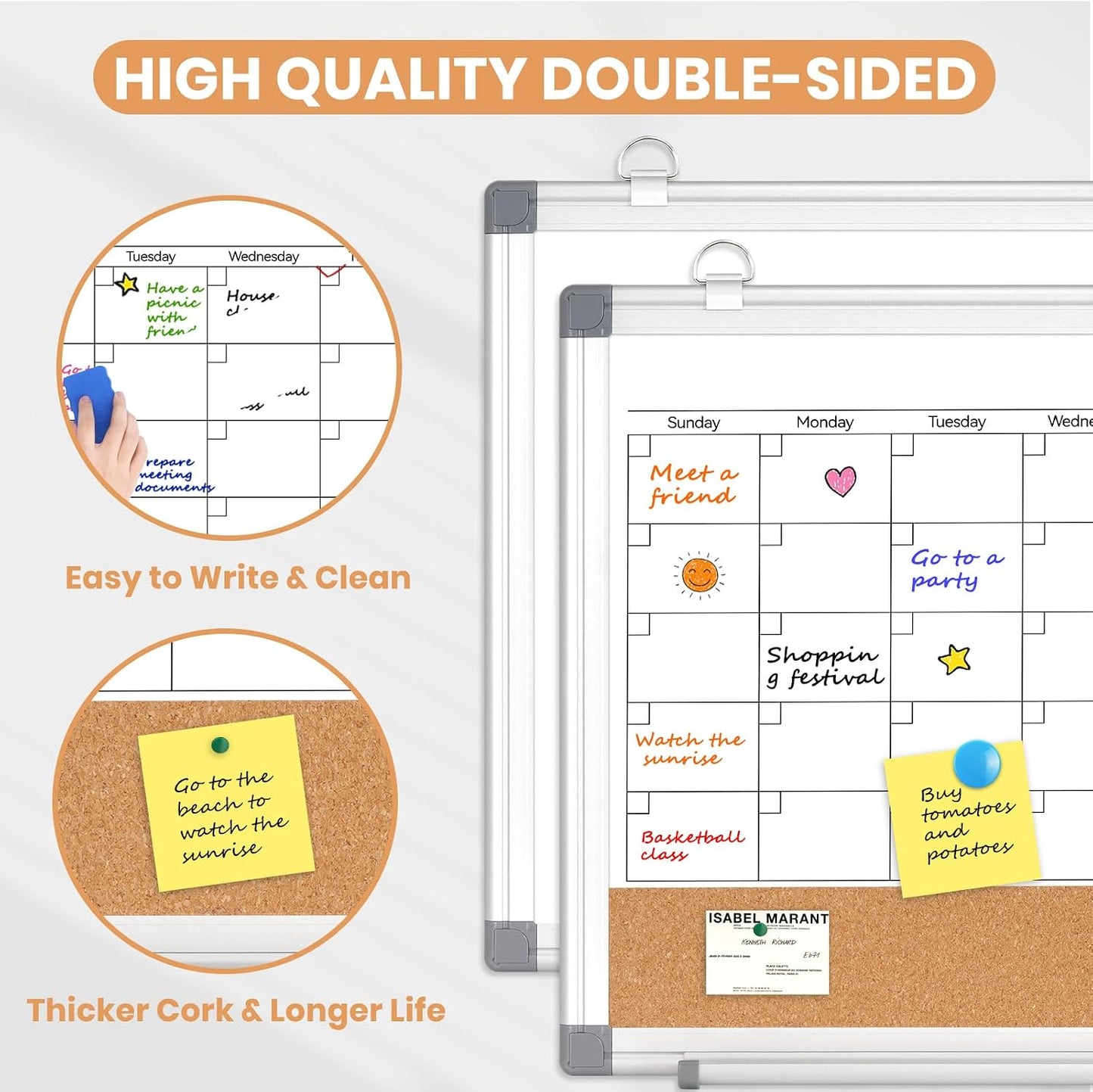 Weekly Dry Erase Calendar Whiteboard for Wall, 24" x 18" Cork Week Planner