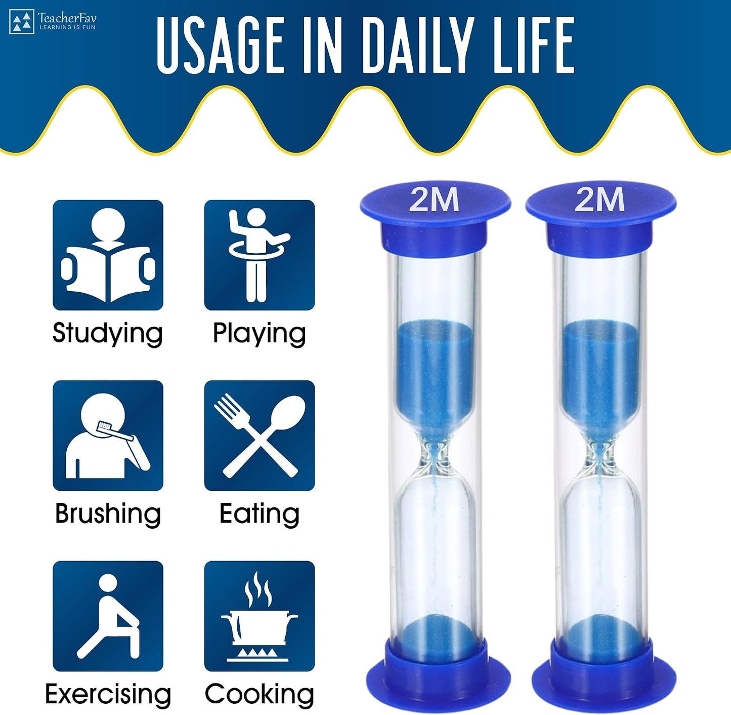Sand Timer for Kids Set of 3 Small Colorful Hourglass Acrylic Covered Clock 1Min 2Min 5Min for Classroom, Home & Kids Room