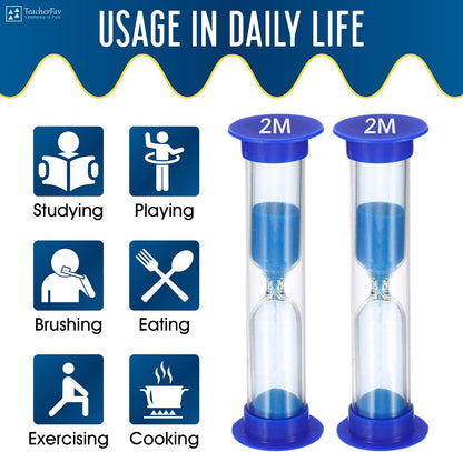 Sand Timer for Kids Set of 3 Small Colorful Hourglass Acrylic Covered Clock 1Min 2Min 5Min for Classroom, Home & Kids Room