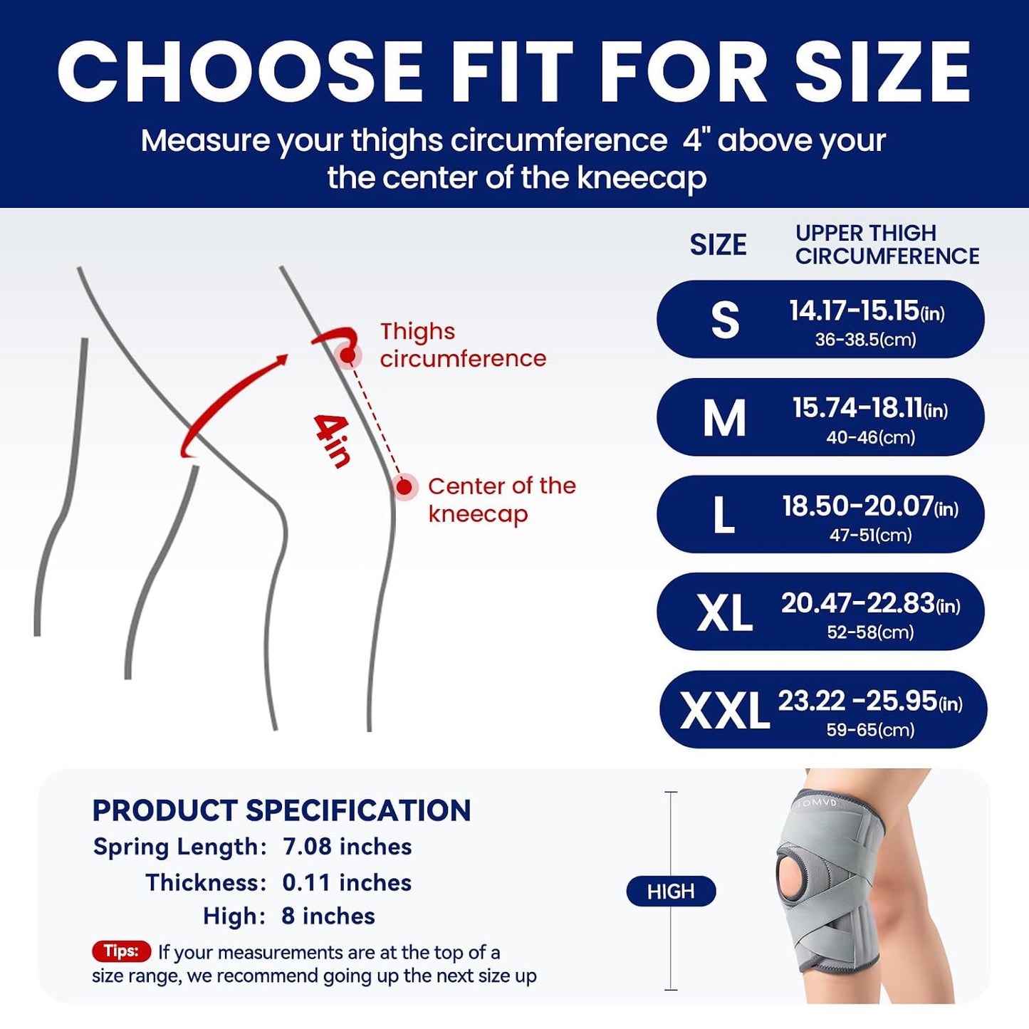 JOMVD Knee Brace for Knee Pain, Meniscus Tear, Adjustable Knee Support with Side Spring Stabilizers for ACL, MCL, Arthritis, Patella Stability, Knee Pain Relief, Injury Recovery, Women and Men, Medium