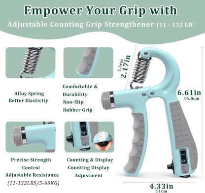 CYFIE Grip Strength Trainer Kit with Adjustable Resistance 10 - 132 Lbs, Forearm Exerciser, Finger Stretcher, Stress Ball, Forearm Strengthener for Workout wuth Storage Bag, Muscle Building and Recovery