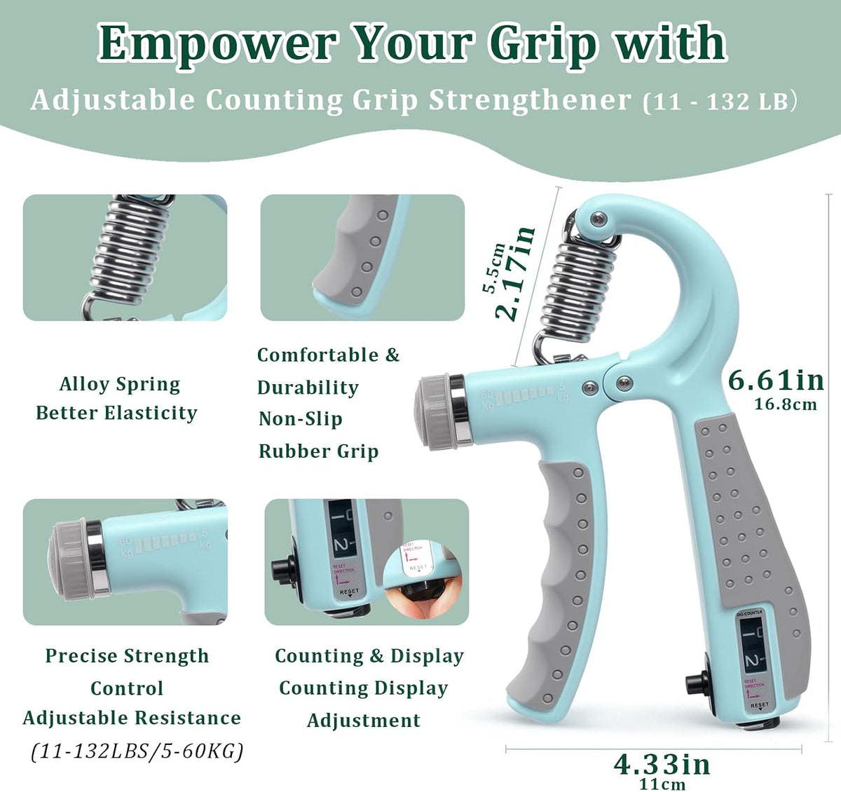 CYFIE Grip Strength Trainer Kit Adjustable 10-132Lbs Hand Exerciser Counter