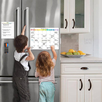 JJPRO Magnetic Monthly Calendar Whiteboard Set for Fridge-Monthly Planning Board and Two Bonus Dry Erase Grocery Board&Weekly Menu Board-Meal Planner Whiteboard/to-Do List-6 Markers