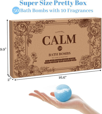 TranquilBliss Bath Bombs Set 50 PCS with 10 Rich Scents, Bath Bombs for Women, Natural Bubble Bombs with Shea Butter & Safe Oil, Ideal for Mother's Day, Valentine's Day, Christmas, Birthday Present