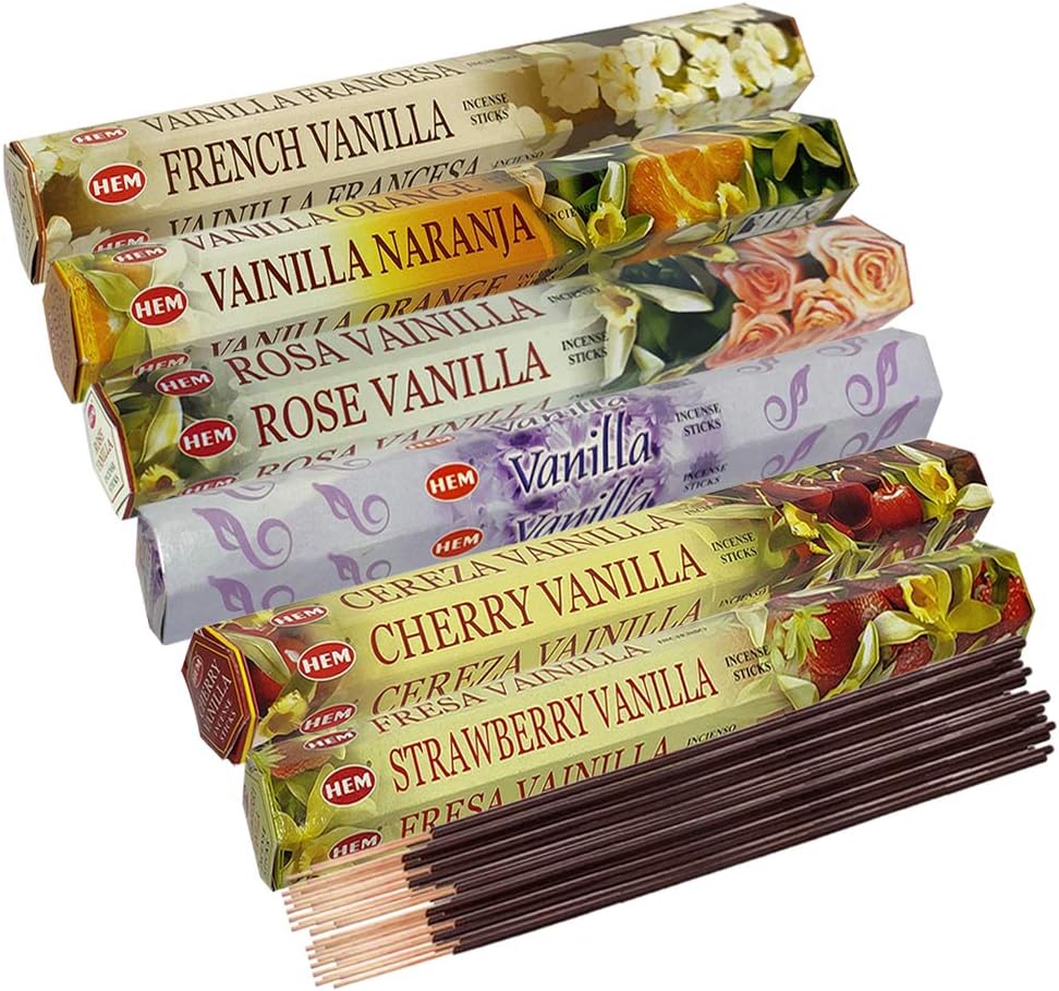 Hem Incense Sticks Variety Pack #23-120 Insence-Sticks (6 Incents x 20 Insense) + Incense Stick Holder with 6 Most Liked Scents Including Patchouli Dragons Blood White Sage Frankincense-Myrrh