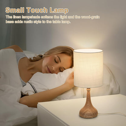 Touch Control Table Lamp, 3 Way Dimmable Simple Night Light Lamp with White Lampshade Silver Metal Base, Small Bedside Table Lamp for Bedroom, Office, Dorm, A19 9W 3000K Bulb Included