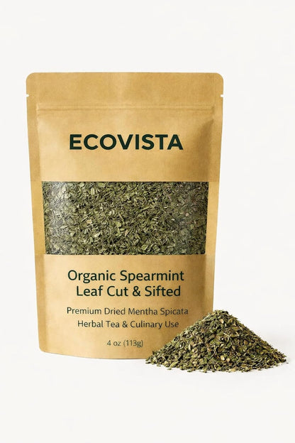 Ecovista Organic Spearmint Leaf Cut & Sifted – 4 oz | Premium Dried Mentha Spicata | Herbal Tea & Culinary Use