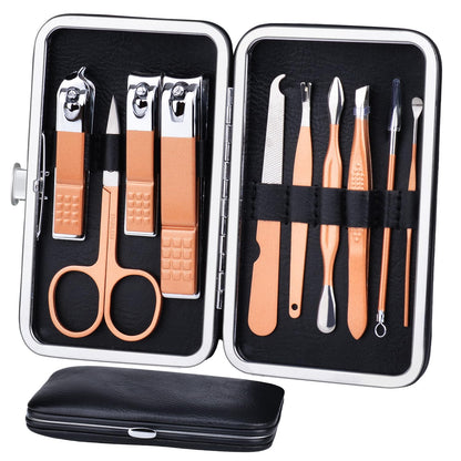 HANTEKAS Manicure Set 10 in 1 Stainless Steel, Nail Clippers Scissors Pedicure Tools Kit - Portable Travel Grooming Kit for Men and Women with Leather Case (Jade Green)